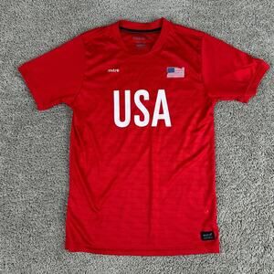 USA Soccer Shirt Boys Large Red White Short Sleeve Futbol Jersey Kids Mitre READ